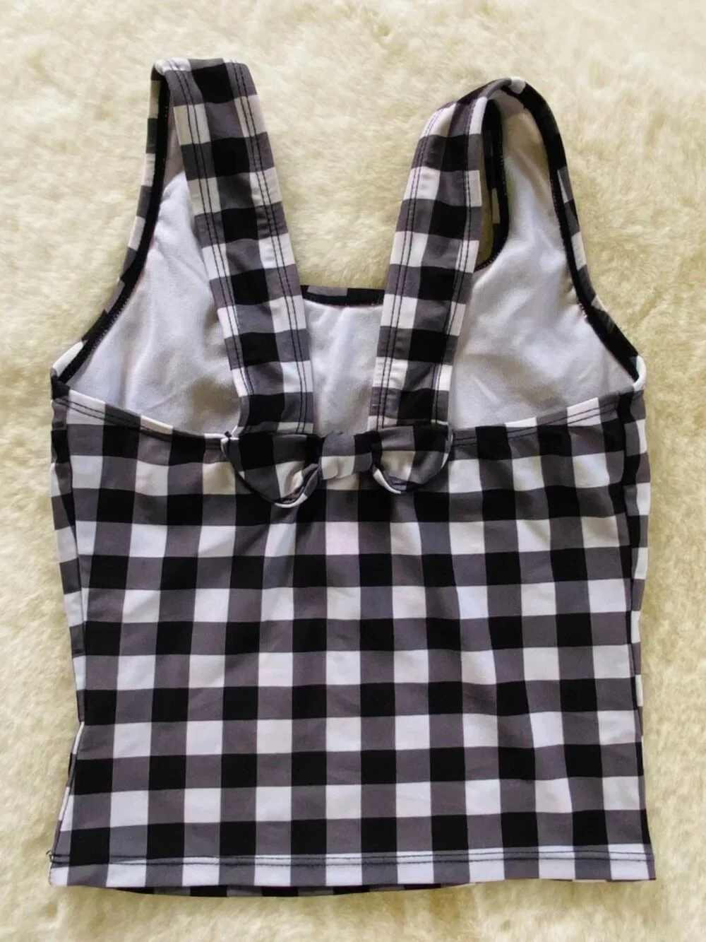 Cat & Jack Girl's size 7/8 black & white gingham tankini swim tank top rainbow